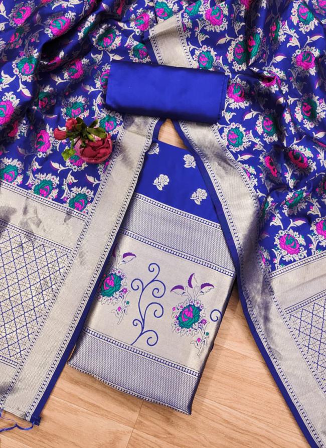 Banarasi Silk Blue Traditional Wear Weaving Dress Material